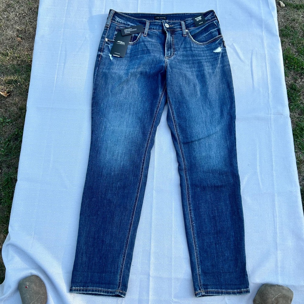 Silver Jeans Womens Boyfriend Mid Rise Slim Leg 33x29 Indigo Blue Power Stretch